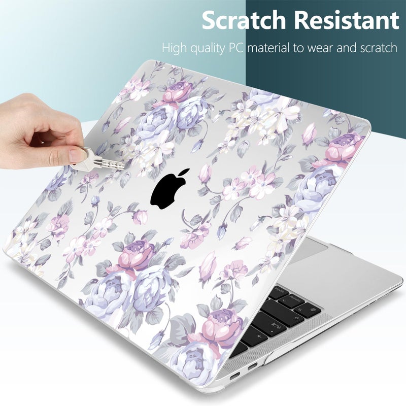 TWOLSKOO Transparent Hard Plastic Case Silicone Keyboard Cover Screen Protecor Compatible with 2018-2021 MacBook Air 13 inch A1932 A2179 A2337 M1 Purple Peony - Image 3